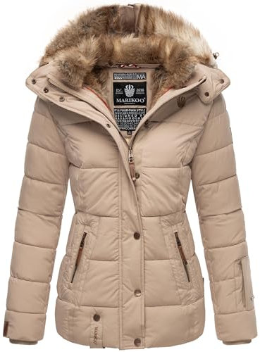 MARIKOO Damen Winterjacke warme Steppjacke mit Kunstfell Innenfutter Nekoo Beige Gr. 3XL