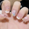 Press on Nails False Nails with Glue, French Short Square Pink Fake Nails, Cute Star Bubble Beads Design False Nails for Women (24PCS)