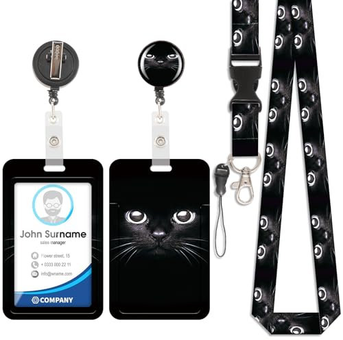Simpatico gattino portacarte, badge identificativo, cordino staccabile con clip retrattile per portachiavi, biglietti da visita, tessere, carte d'identità.