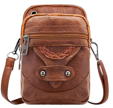 AdiStylinno Kleine Handy Umhängetasche für Damen, Vintage Weiches Leder Handytasche mit Kopfhörerbuchse, Handy Geldbörse Schultertasche Crossbody Tasche mit Abnehmbarer Schultergur (Braun)