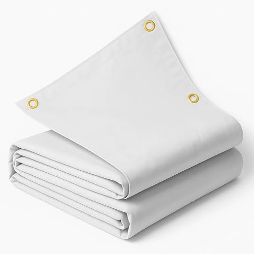 ESTO Telo Impermeabile 650 gr/m² Telone per Camion Pesante Ultra-Resistente, Bianco con Occhielli ogni 30cm, Telo Occhiellato per Esterno Multiuso Antistrappo Antitaglio (5x8 metri)