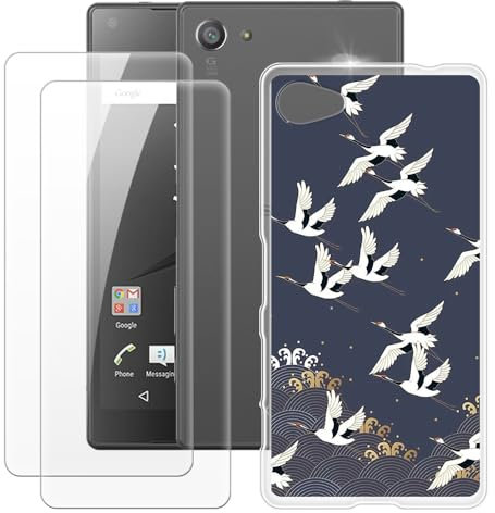 OAGELIM Hergestellt für Sony Xperia Z5 Compact Hülle + 2 Displayschutzfolien aus gehärtetem Glas, stoßfest, weiches Silikon, TPU-Hülle für Sony Xperia Z5 Compact (11,7 cm)