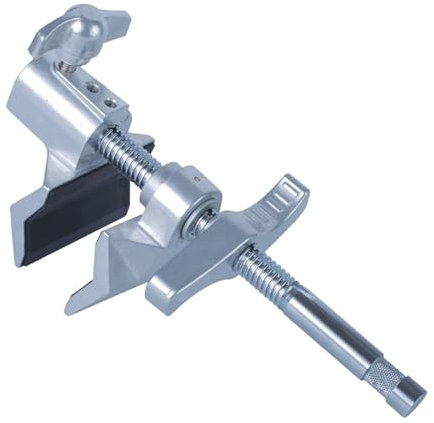 End Jaw Grip, Steel Shaft End Pipe Grip Clamp, with 5/8 Stud, Adjustable Aluminum Jaws, Rubber Pads, Spin Handle, for Mounting Photography Video Light, Ring Light