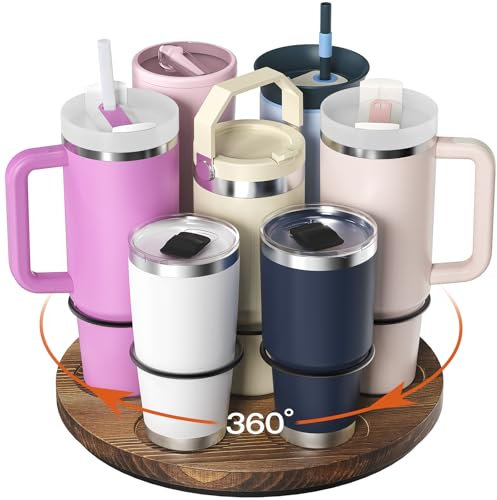 NANATI Organizador de botellas de agua para 7 tazas Stanley, organizador de tazas Stanley de madera de pino, 1,134.0 g/850.5 g/567.0 g, organizador de almacenamiento de vasos giratorios, accesorios de