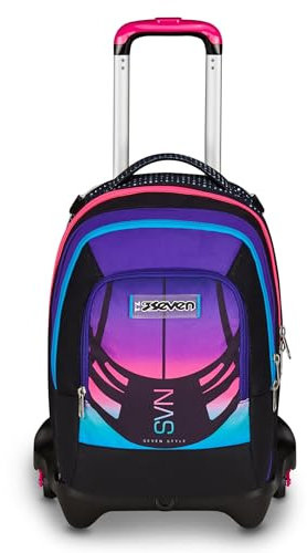 Seven Trolley Scuola Jack 3 Ruote Detach Nuanced, Fucsia Azzurro, Zaino Con Carrello Sganciabile Da 37 Litri, Tasca Borraccia, Zainetto Staccabile, Multiuso e Spazioso, Per Scuola Elementare e Media,