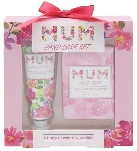 The Leonardo Collection Jennifer Rose Gallery Mum Hand Care Set | Hand Cream for Dry Hands & Nourishing Hand Soap | Moisturising Non-Greasy Formula for Dry Cracked Skin with Cherry Blossom & Vanilla