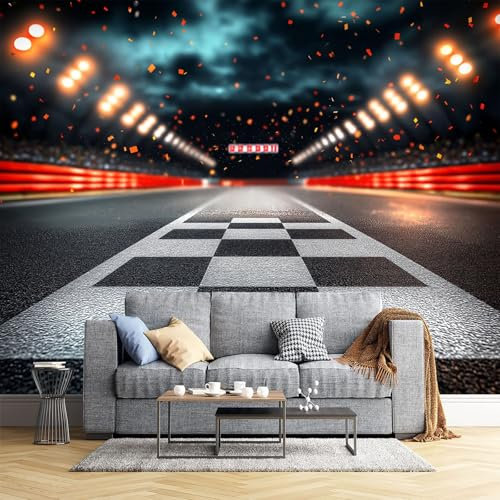 Fototapete Rennstrecke 450x315cm XXL Wandtapete Rennthema Tapete Motivtapeten Bildtapete 3d Effekt Wand Dekoration für Schlafzimmer Wohnzimmer Korridor