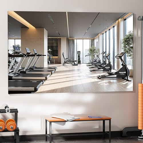 Hasipu Home Gym Mirrors, 35x29cm Glass Wall Mirror Tiles (12 PCS), Self Adhesive Mirror, 5mm Tempered Glass, Large Square Frameless Full Length Mirrors for Home Gym, Yoga Studio, Bedroom