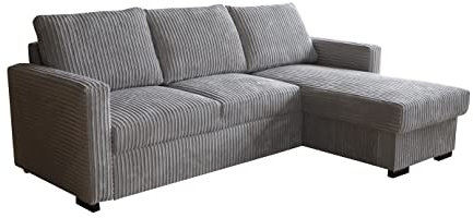 CosyCraft Tokio L-Shaped Corner Sofa Bed, Universal Left/Right, Large Storage, Jumbo Cord, 225 x 150 x 85 cm (Jumbo Cord Dark Grey)
