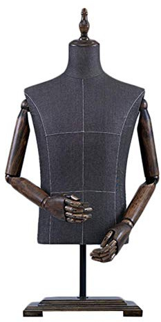 XDAWQP Männliche Schaufensterpuppe Torso Körper Büsten Tisch Schneiderpuppe mit Holzarmen Manikin Dummy Modell Kleidung Realistische Anzeige,