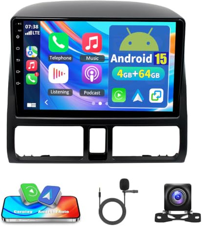 4+64G Android 15 Autoradio für Honda CRV 2001-2006 Radio mit Bildschirm Wireless Carplay Android Auto 9 Zoll HD Touchscreen Navi Doppel Din Mirror Link Bluetooth 5.1 FM RDS WiFi SWC Rückfahrkamera
