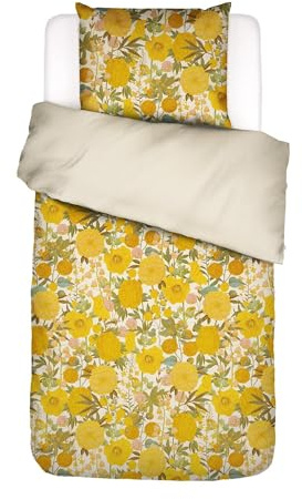ESSENZA Bettwäsche Florentien Gelb, 135x200 cm + 1x 80x80 cm - 100% Bio-Baumwollsatin 220TC - Blumen