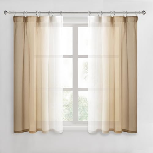 DWCN Taupe Farbverlauf Gardinen mit Kräuselband H145 x B140 cm 2er Set | Kurz Vorhänge Transparent mit Schienensystem, Schiebevorhänge Luftig Vintage für Fenster Wohnzimmer Schlafzimmer Kinderzimmer