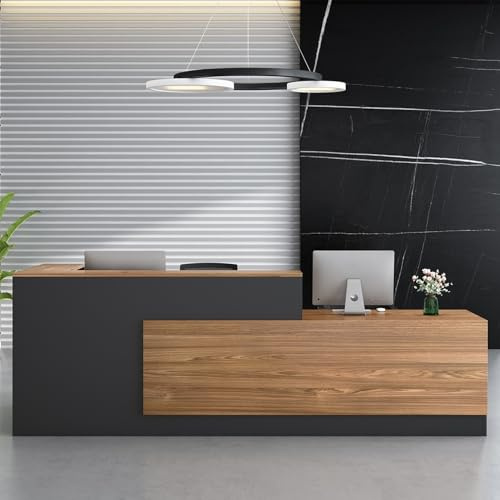 LumoHaus Empfangstheke, Empfangstisch, Einfach Moderner Empfangstresen, L-Förmiger Rezeptionstheke, Schreibtisch mit Theke Empfang, mit Tastaturschublade, Büromöbel, Ladentheke(Oak-R,78.74/200cm)