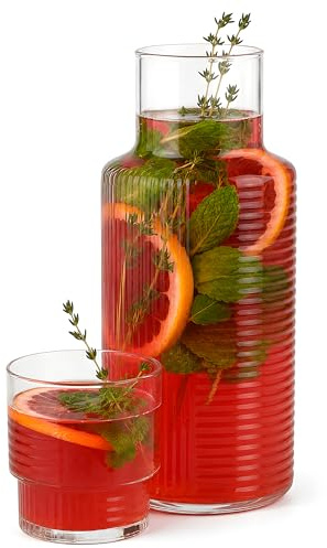 KIAPPO Geriffelte Glaskaraffe Helen 1,2 l mit 240 ml Glas - 2er Set - Elegante Karaffe für Getränke - Ideal für Getränke, hält Länger Frisch - Perfekte Ergänzung für den Esstisch