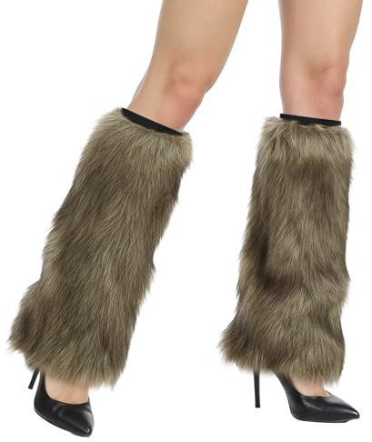 YAEGIMGT Fell Stulpen Braun, Damen Wolf Kostüm Fuchskostüm Zubehör Fur Leg Warmers, Kunstpelz Warme Stiefelärmel, Plüsch Beinlinge für Alltagskleidung und Faschingkostüm Halloween Mottoparty (42cm)