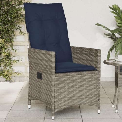 Mokuyary Gartensessel Verstellbar mit Kissen Grau Poly Rattan Balkonstuhl Verstellbare Rückenlehne Terrassenstühl, Esszimmerstühle für Terrasse， Garten, Balkon -I