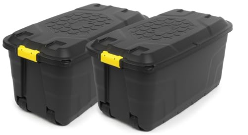Kreher® Transportbox mit Rollen - robuste Aufbewahrungsbox mit Deckel, abschließbar, wetterfest & stapelbar - rollbare Lagerbox für Garten, Keller & Werkstatt - Größe & Set wählbar (2, 75 Liter)