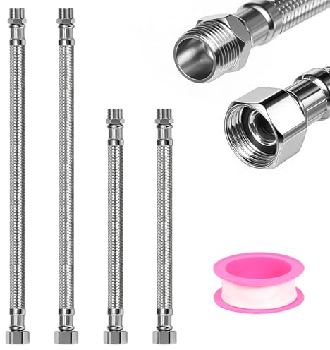 4 Stück 304 Edelstahl Flexschlauch Panzerschlauch 3/8 Zoll (30cm/20cm) | 3/8 Zoll Überwurf und Außengewinde Flexibler Armaturenschlauch Verlängerung für Wasserhahn Eckventil Wassererhitzer