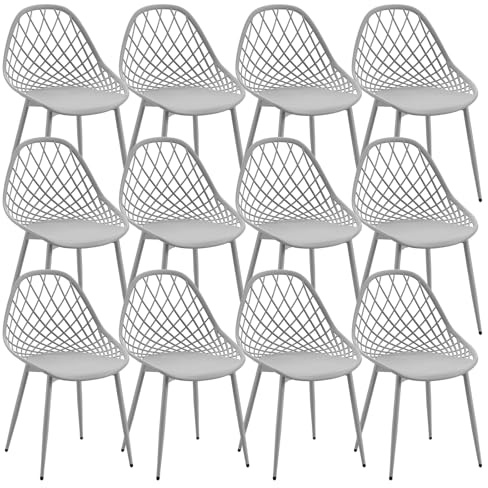 buybyroom 12 Chaise Exterieur Terrasse, Chaise Balcon, Siège en PP, Pieds en Métal avec Patins Réglables, Charge Maximale 120 KG, Gris
