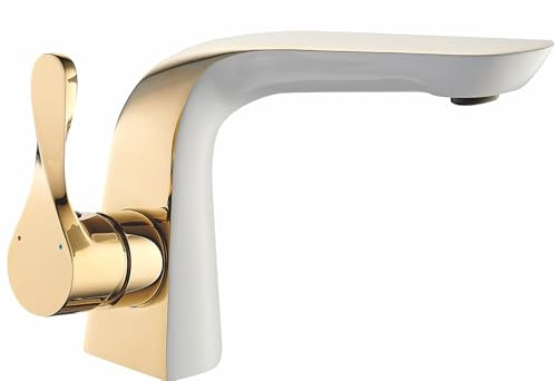 Faizee Home | Aureus Armatur Weiß – Moderne Badezimmerarmatur aus Messing mit Keramikkartusche | Designer Wasserhahn für Waschbecken & Gäste-WC | Langlebig, pflegeleicht & hochwertig verarbeitet