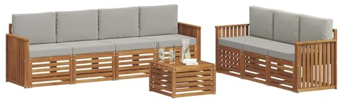 vidaXL Sofagarnituren 8 pcs Natürlich und Hellgrau Massivholz Akazie, Moderne Garten-Sofa-Ecke, Bequeme Sitzgruppe für Terrasse, langlebig und stylisch