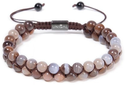 UNIQAL | Damen Perlen Armband 2-reihig 6mm Perlen | Naturstein Edelstein Armband Tigerauge Lapislazuli Hämatit Onyx Lava | Verstellbar | Geschenk Schmuck