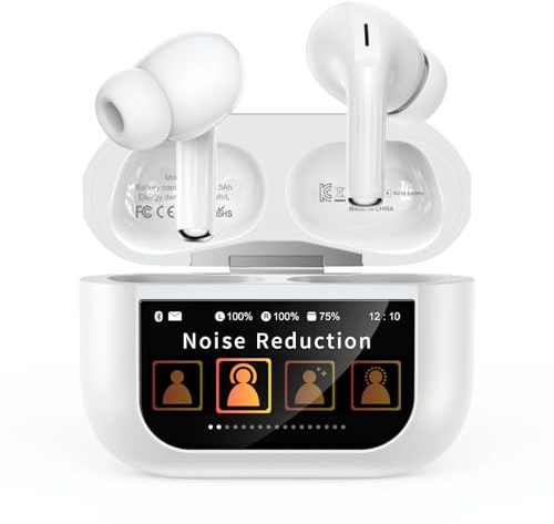 Wireless Earbuds with Smart Touchscreen Case, AI Noise Cancelling Ear Buds