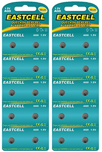 20 X AG0 1,5 V privo di mercurio 10 mAh (2 Blister ercard a 10 Batterie) lr63 179 521 marca ware eastcell