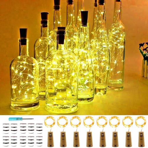 Wine Bottle Lights with Cork , 20 LED Battery Operated fairy string lights Mini Copper Wire Bottle Lights for DIY, Party，Decor，Christmas,Thanksgiving Day,Wedding(Warm White 8 Pack)