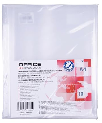 OFFICE PRODUCTS Kataloghüllen Prospekthüllen Verbreitet/ 10 Stück/Din A4/ Glasklar Kristallklar Oben Offen Klarsichthüllen Sicht-Hüllen Gelochte Plastikhülle/PP/Transparent 180 Mikron