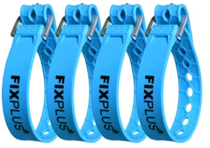 Fixplus - Lot de 4 sangles d'arrimage pour sécuriser, fixer, regrouper et serrer, en plastique spécial avec boucle en aluminium, 35 cm x 2,4 cm
