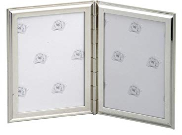 H.Bauer jun. Doppel Fotorahmen versilbert - eleganter Bilderrahmen für 2 Fotos, klappbar 2x 6x9 cm, glatt poliert mit Fadenoptik, stilvolles Geschenk für Hochzeit, Taufe & Jubiläum