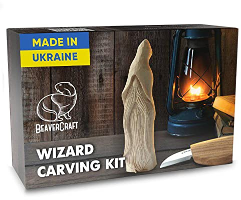 BeaverCraft Kit di intagliatura per principianti Strumenti per intagliare il legno Kit per la lavorazione del legno Kit coltello da taglio con blocchi di legno Set per intaglio del legno DIY03 Wizard