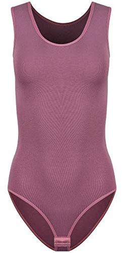 Evoni Damenbody l Damen Overall Bodysuit mit Rundhals l breite Träger l Verschluß-Haken l Unterzieh-Body mit optimaler Passform l sportlicher Damen-Body S Aschrosa