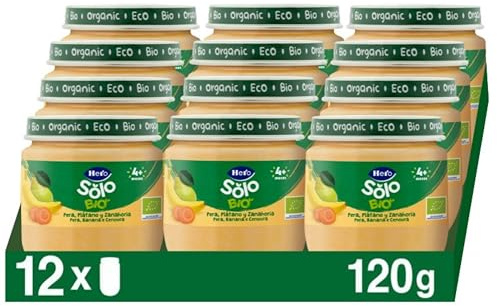 Hero Solo BIO - Petits Pots Poire Banane Carotte Biologique 100% d'Origine naturelle, Sans Gluten, Sans Oeufs, Sans Lactose - pour Bébés Dès 4 Mois - Lot de 12 x 120 g