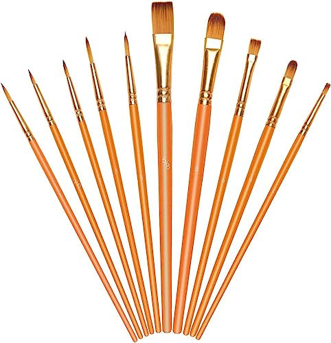 Vicloon Nylon Pinsel, 10 Stück Künstlerpinsel, Pinselset-Malen für Aquarell, Acryl & Ölgemälde, Perfektes Detail Pinsel für Anfänger, Kinder, Künstler und Gemälde Liebhaber - Orange