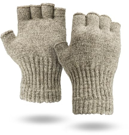 Illinois Glove Company Fingerless Ragg Wool Gloves Made in the USA (Oatmeal, Large)