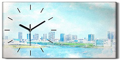 Coloray Uhr auf Leinwand - Schwarze Hände - Segeltuch Dekoration Wand Uhr Ohne Tickendes Geräusc Wohnzimmer Kunst - Architektur Tokyo City Japan Architektur