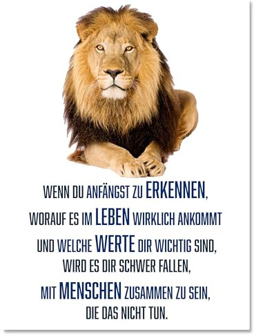 wandmotiv24 Leinwandbild Motivation, Hochformat, Leben, Werte, Menschen, Löwe, Weiß M0447