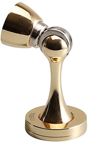YAGU 1 Pack Magnetic Door Stopper Catch, Zinc Alloy Bright Gold Door Stops Holder Wall Floor Mounted, Magnet Metal Soft-Catch Doorstop