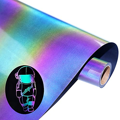 Reflektierend Regenbogen Plotterfolie Textil 30.5cm x 214cm Holografische Htv Vinylfolie Plotter Flexfolie für Cricut und Silhouette Cameo Textilien Transferfolie zum Aufbügeln für DIY T-Shirt, Stoffe