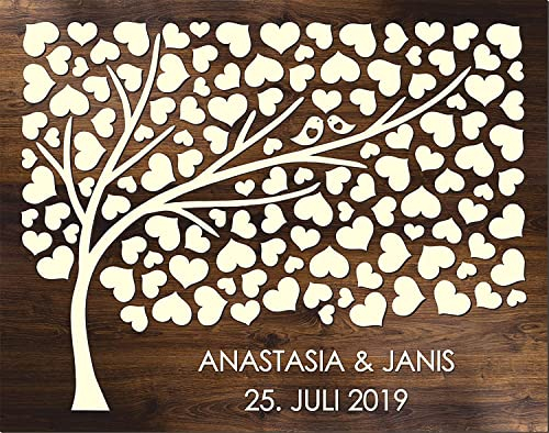 Manschin Laserdesign Personalisiertes 3D Gästebuch Baum | 50-200 Blätter | in verschiedenen Größen | komplett aus echtem Holz für alle Anlässe wie Hochzeit, Geburtstg, Jubiläum UVM. (Eiche Dunkel)