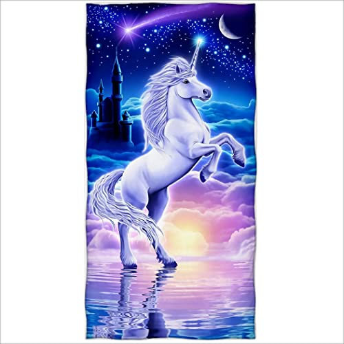 Zomer Strandtuch 70x140cm,Bedrucktes Mikrofaser Badetuch-Einhorn Traum Stern Mond