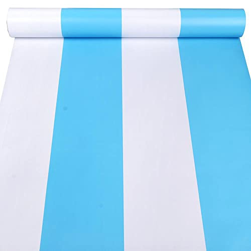 Self Adhesive Vinyl Light Blue and White Stripe Peel and Stick Wallpaper Shelf Liner for Walls Nursery Girls Bedroom Cabinets Dresser Drawer Furniture Decal Removable Waterproof 17.7x117 Inches