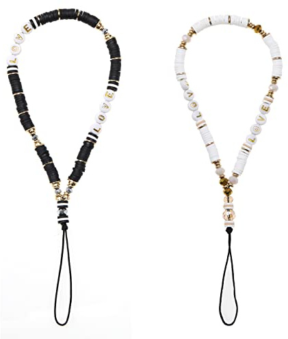 OTOTEC 2 Stück Love Letter Charm Strap für Telefon Armband mit Perlen Armband Anti-Verlust-Handyarmband (Schwarz und Weiß)