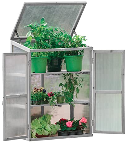 Neo Mini Wooden Greenhouse Cold Frame Garden Flower Vegetable Planting Box Growhouse (Growhouse 2 -Grey)
