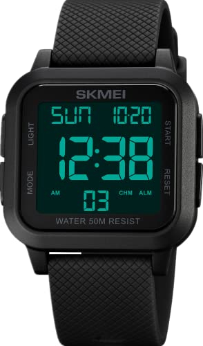 BIEWO Herrenuhr Quadratisch Leuchtende Armbanduhr Wasserdicht Uhr Edelstahl Elektronische Uhr Student Erwachsene Armbanduhr, Black-B, Modern