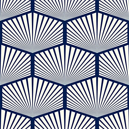 ReWallpaper Klebefolie Blau Muster Geometrische Tapete Selbstklebend Blaue Dekofolie Möbelfolie 44.5CM X 3M Abwaschbare Tapete Badezimmer Wand Fototapete Selbstklebend Wandtapete Klebetapete Beige