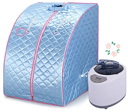 Sauna à Vapeur, Sauna Portable pour Maison, SPA d’Etirement du Corps Entier, Sauna Vapeur avec Télécommande 1.8L avec Boîte d’Aromathérapie et Petite Chaise Pliante,98x80x70cm